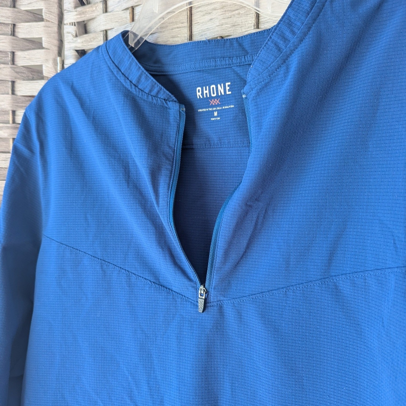 Rhone Mens Blue Grid Texture Quarter Zip Pullover Performance Activewear Size M